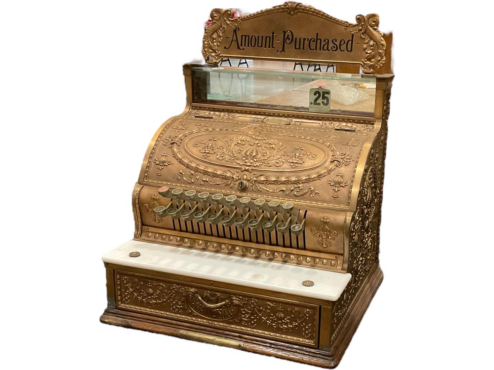 “The National Cash Register Co.” Brass Cash Register sold by Apple Tree Auction Center, lot 3077 — auction record photograph