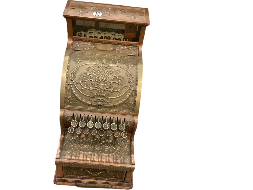 “The National Cash Register Co.” Brass Cash Register sold by Apple Tree Auction Center, lot 3091 — auction record photograph