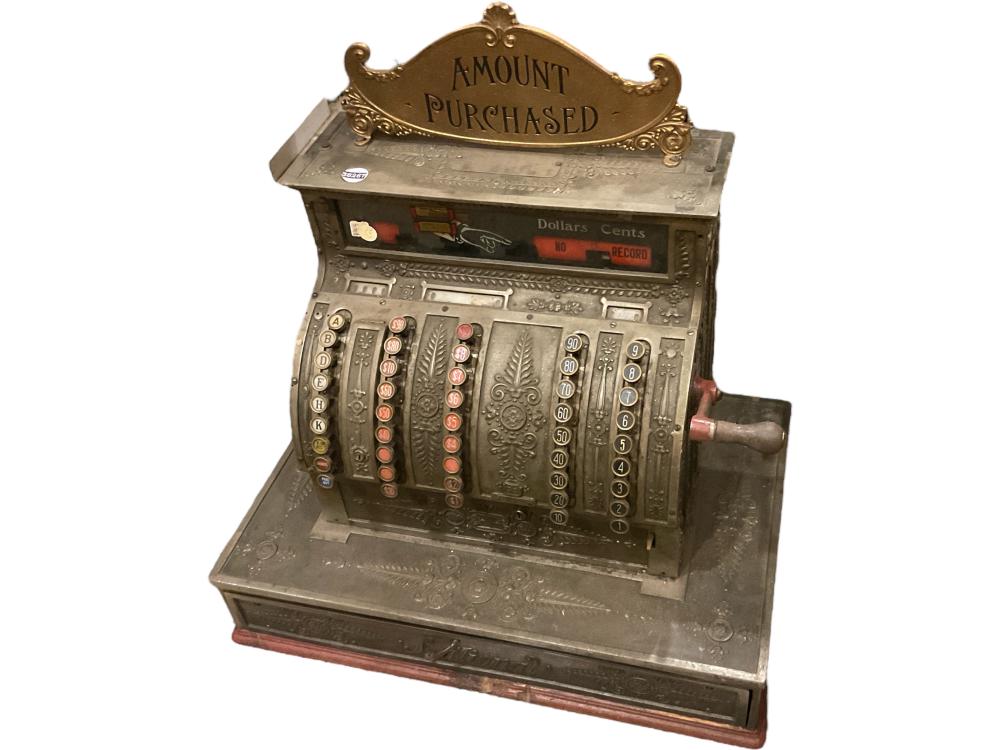 “The National Cash Register Co.” Brass Cash Register sold by Apple Tree Auction Center, lot 3090 — auction record photograph