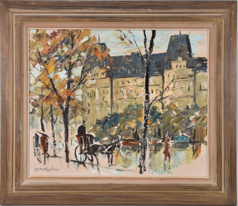 Bela Detirefort comparable auction result: bela detirefort 1894 1993 oil on canvas street scene with horse and carriage signed lower left dated 61 20 x 24 canvas 27 1 2 x 31 overall