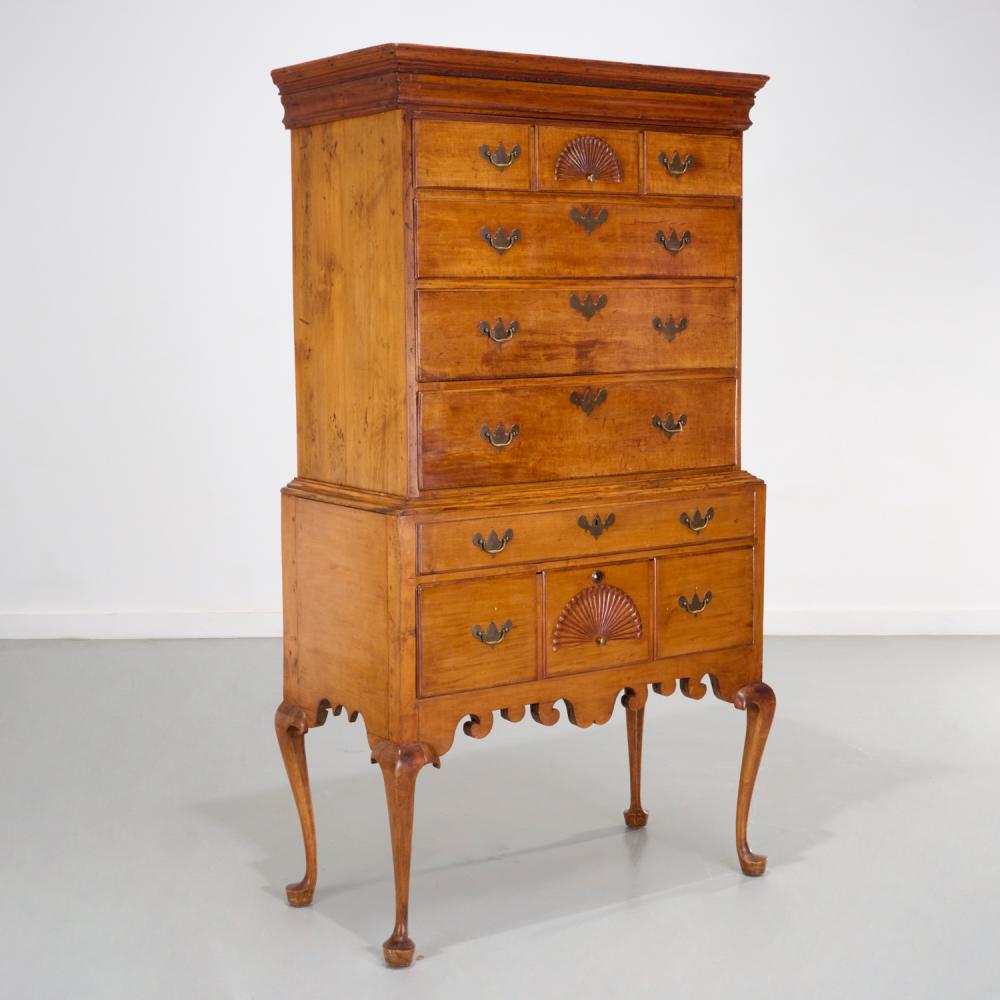 American Queen Anne maple flat-top highboy sold by Millea Bros Ltd, lot 2313 — auction record photograph