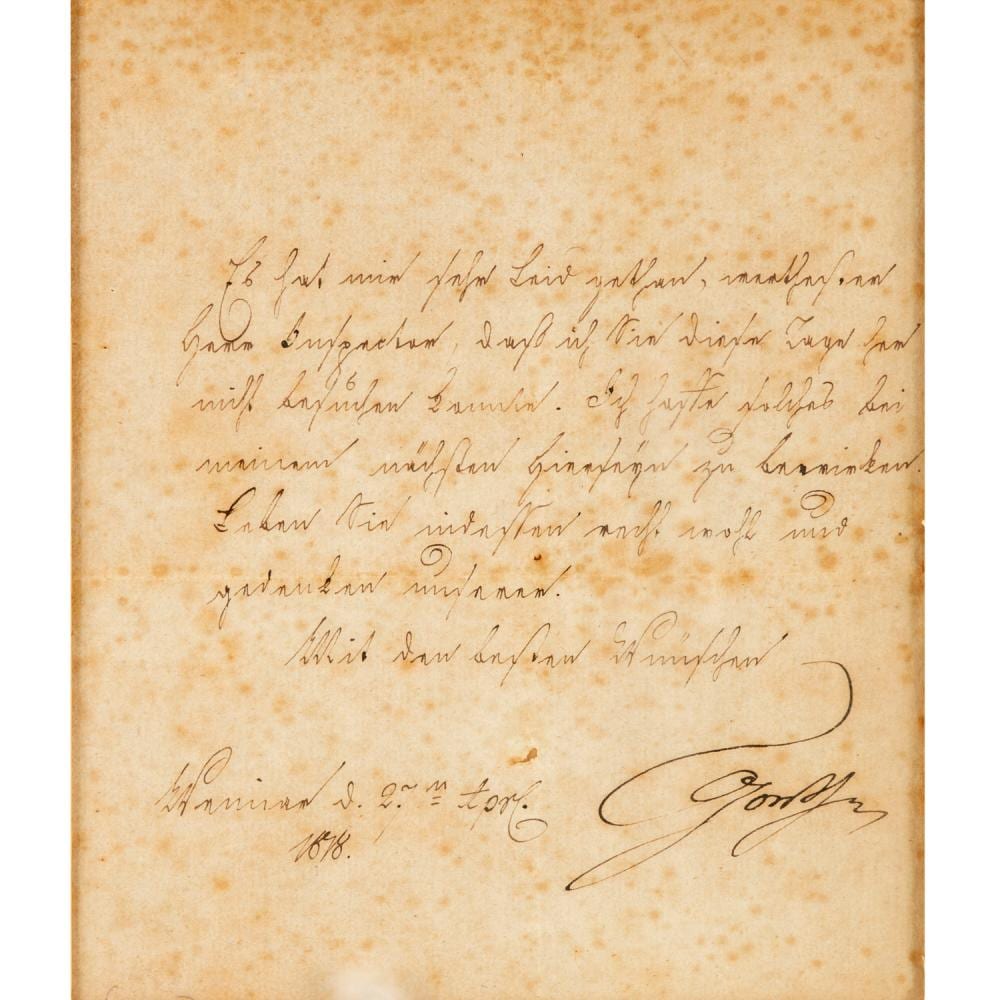 Johann Wolfgang Goethe comparable auction result: johann wolfgang goethe autograph letter signed