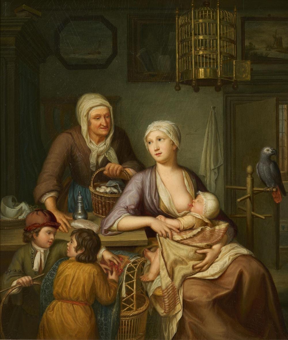 Hieronymus van der Mij comparable auction result: hieronymus van der mij circle interior with a nursing young mother and her children with a maiden and a p