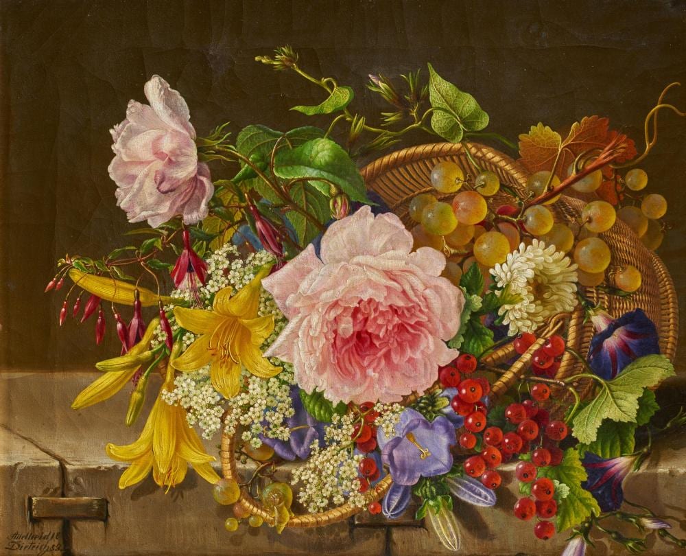 Adelheid Dietrich comparable auction result: adelheid dietrich basket with flowers and berries