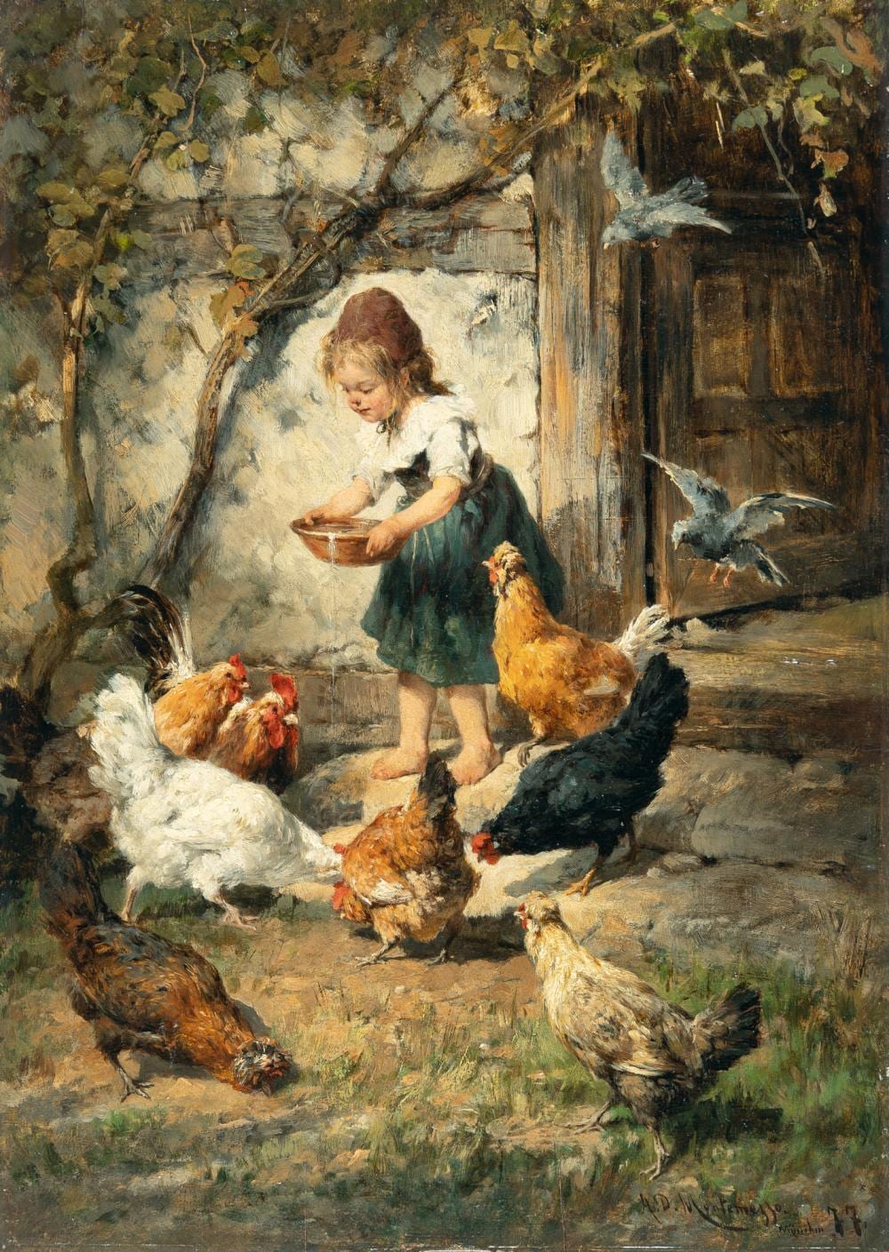 Antonio Montemezzo comparable auction result: antonio montemezzo 1841 san polo di piave treviso m nchen 1898 kleines m dchen auf dem h hnerhof little girl at a chicken farm
