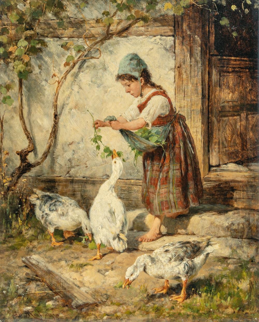 Antonio Montemezzo comparable auction result: antonio montemezzo m dchen beim f ttern von g nsen
