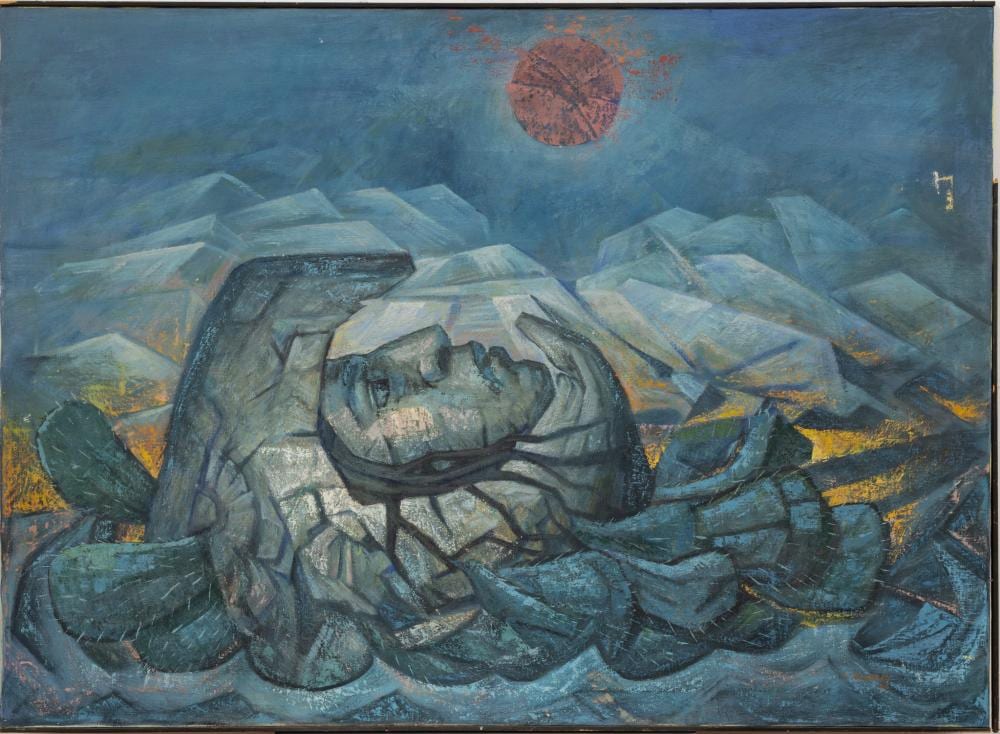 Gilberto Aceves Navarro comparable auction result: gilberto aceves navarro california mexico b 1931 oil on canvas 1988 untitled emerging spirit h 36 w 46
