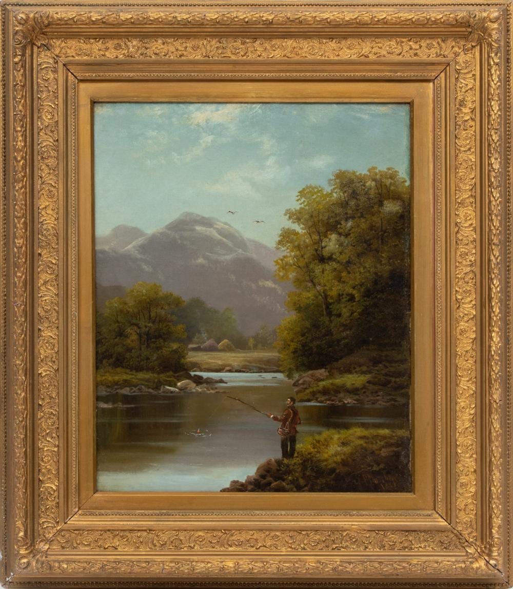 Francis Sydney Muschamp comparable auction result: francis sydney muschamp british 1851 1929 oil on canvas 1881 fisherman at mountain river h 21 w 17