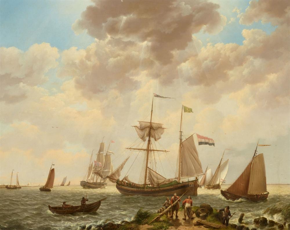 Johannes Hermanus Koekkoek comparable auction result: johannes hermanus koekkoek beach scene with sailing boats