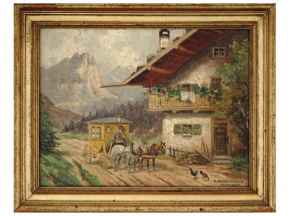 german landscape oil painting by karl rohrhirsch · Antique Arena Inc · 2023-05-13 Karl Rohrhirsch comparable auction result: german landscape oil painting by karl rohrhirsch