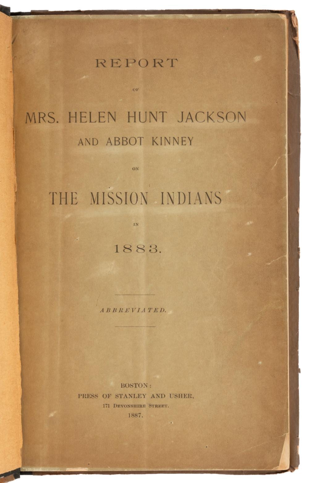 1883 Report on the Condition of the Mission Indians sold by PBA Galleries Auctions & Appraisers, lot 176 — auction record photograph