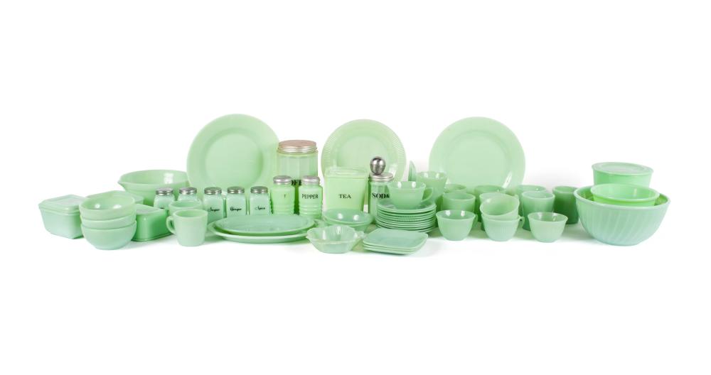 FIFTY-NINE PIECE FIRE KING "JADEITE" DINNERWARE SET sold by Selkirk Auctioneers & Appraisers, lot 171 — auction record photograph