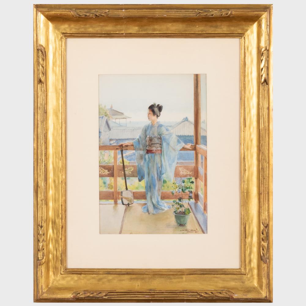 Albert Herter comparable auction result: albert herter 1871 1950 geisha standing on a balcony