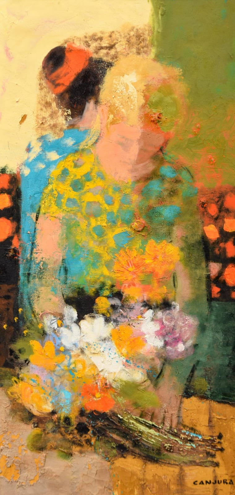 Noe Canjura Painting, Floral Bouquet & Figures sold by Palm Beach Modern Auctions, lot 736 — auction record photograph