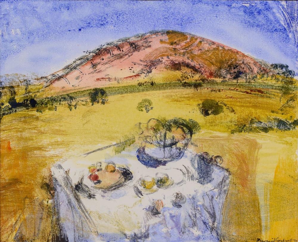Margaret Gradwell-Slabbert comparable auction result: margaret gradwell sa born 1956 mixed media still life in landscape signed dated 95 43 x 53