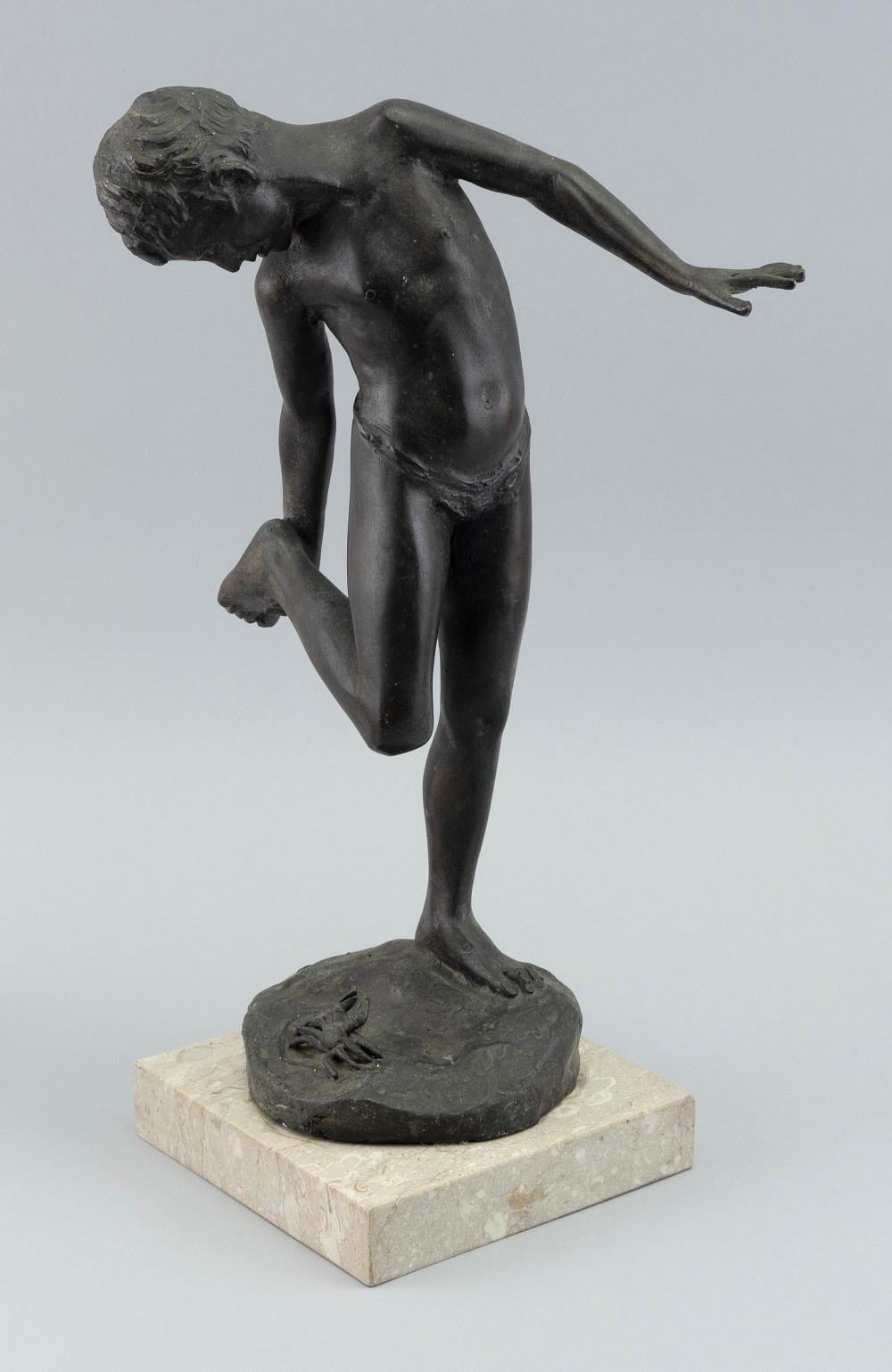 annibale delotto italy 1877 1932 boy with a crab bronze overall height 15 5 · Eldred's · 2023-06-01 Annibale DeLotto comparable auction result: annibale delotto italy 1877 1932 boy with a crab bronze overall height 15 5