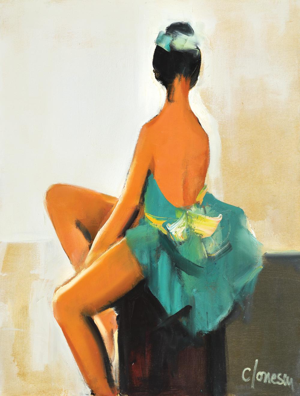 Corneliu Ionescu comparable auction result: corneliu ionescu ballerina dressed in green