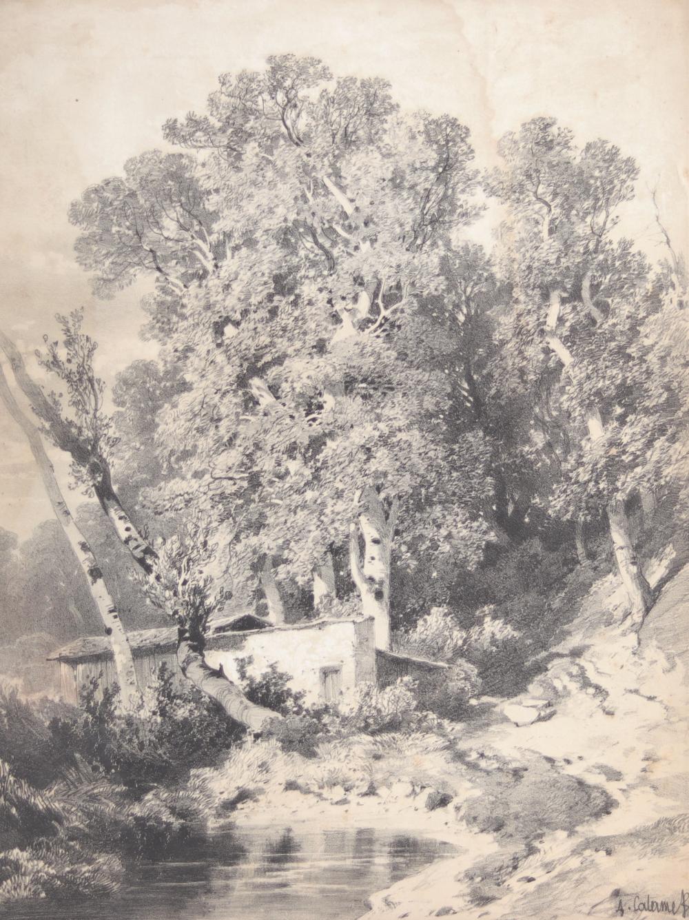 Arthur Calame comparable auction result: jean baptiste arthur calame 1843 1919 drawing view of a forest