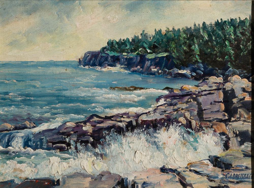 Clarence Ira Dreisbach comparable auction result: clarence ira dreisbach am 1903 2001 surf acadia national park maine oil on canvasboard framed