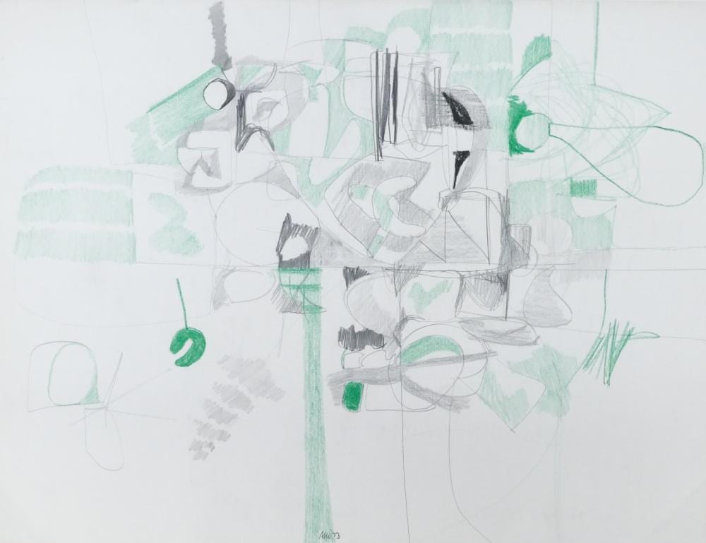 Milton Wilson comparable auction result: milton wilson green abstraction 1973 colored pencil