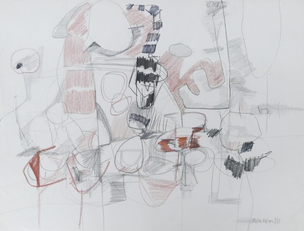 Milton Wilson comparable auction result: milton wilson red abstraction 1973 colored pencil