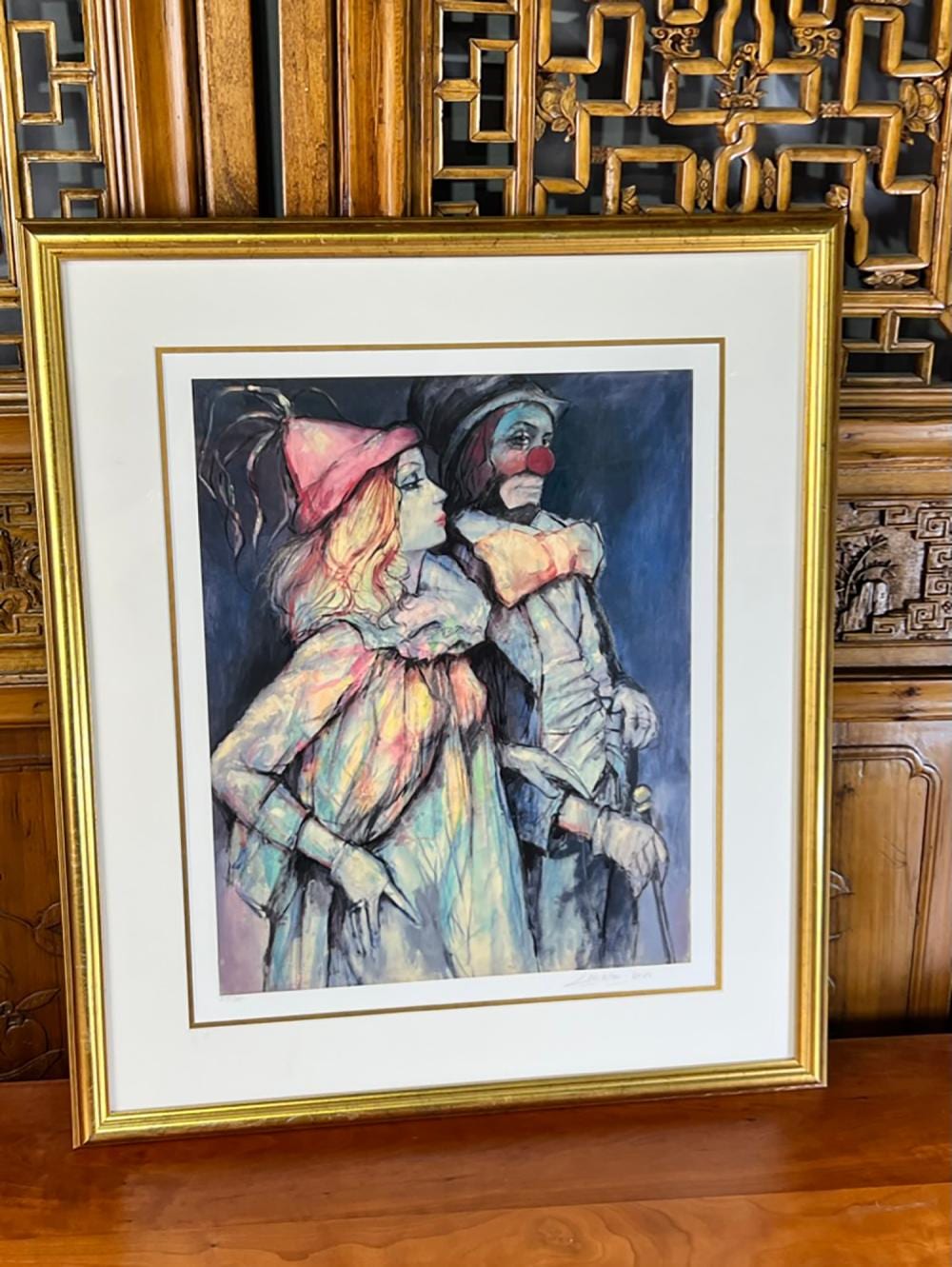 signed leighton jones lithograph clowns female male framed art litho · Ace Of Estates · 2023-05-28 Leighton Jones comparable auction result: signed leighton jones lithograph clowns female male framed art litho