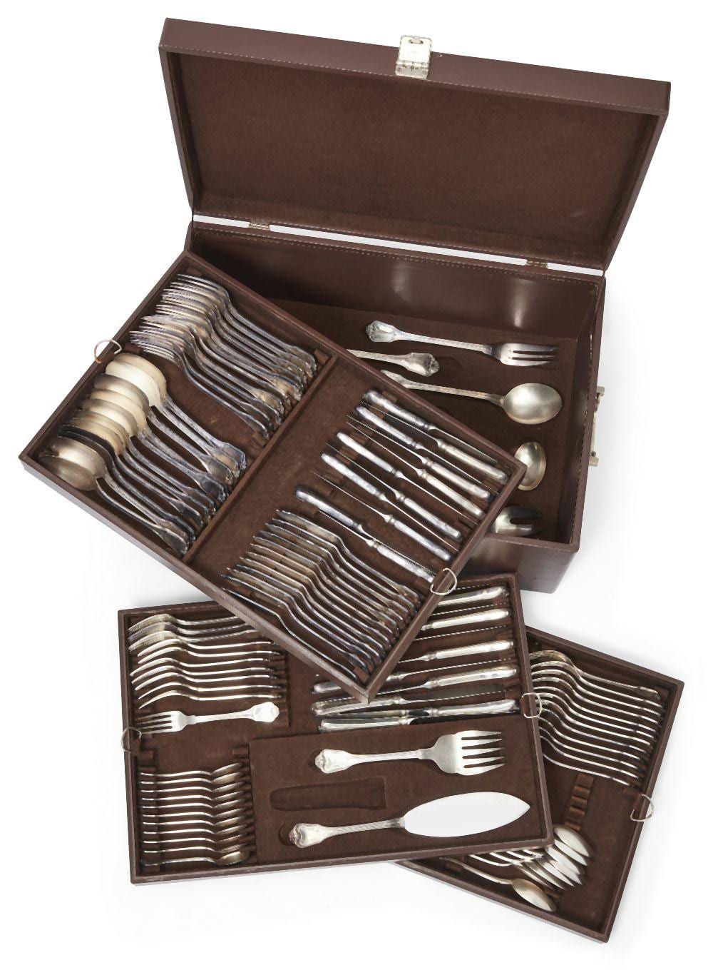 Christian (1676/1732) Richter comparable auction result: christofle a part set of port royal pattern silver plated cutlery by chri