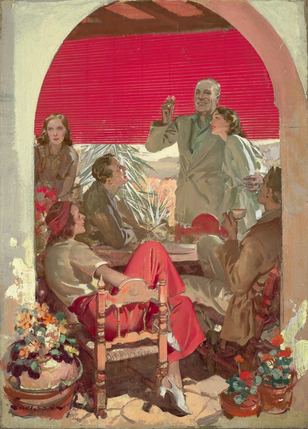 Elbert McGran Jackson comparable auction result: elbert mcgran jackson 1896 1962 a toast on the veranda 32 1 4 x 23 1 8 in 81 9 x 58 7 cm