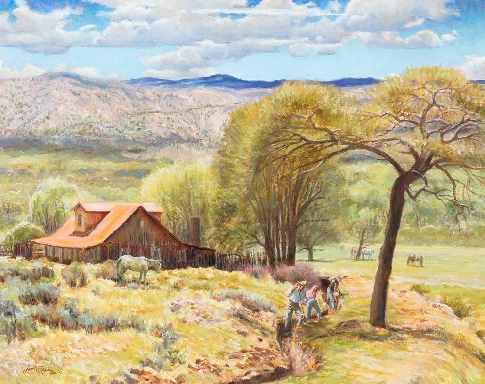 julian robles clearing the acequia 2012 · Santa Fe Art Auction · 2023-05-18 Julian Robles comparable auction result: julian robles clearing the acequia 2012