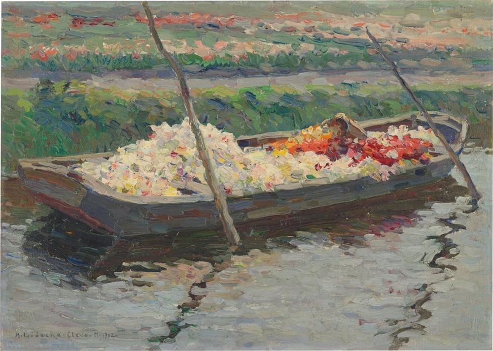 August Lüdecke-Kleve comparable auction result: boat with flowers