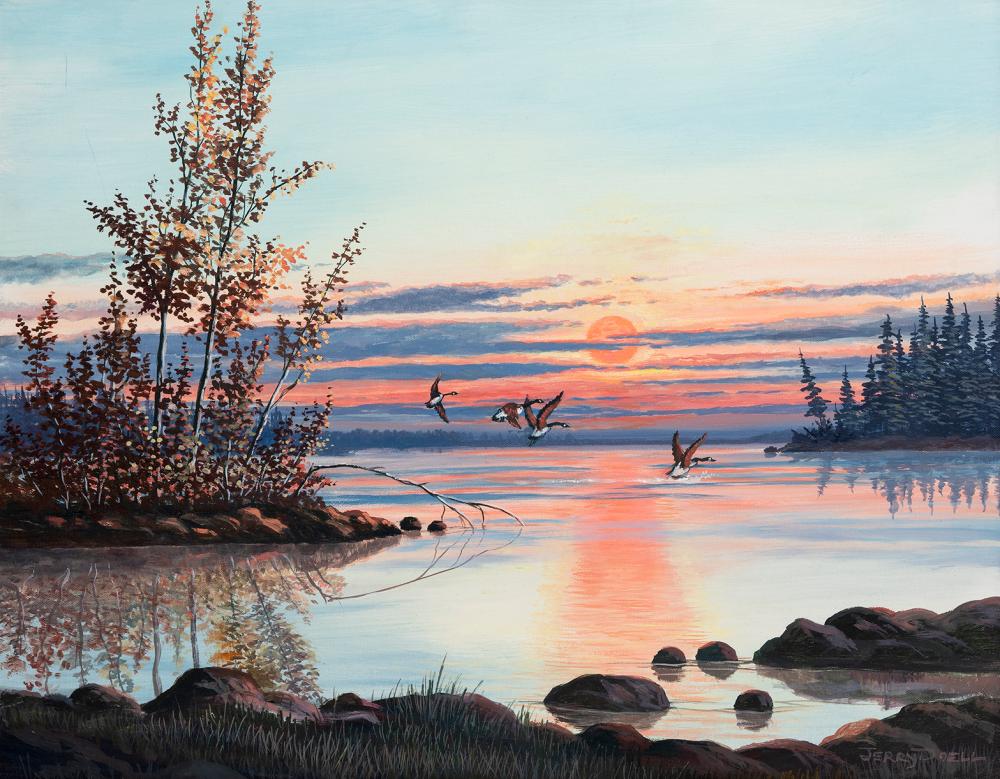 Jerry Doell comparable auction result: jerry doell untitled geese alighting