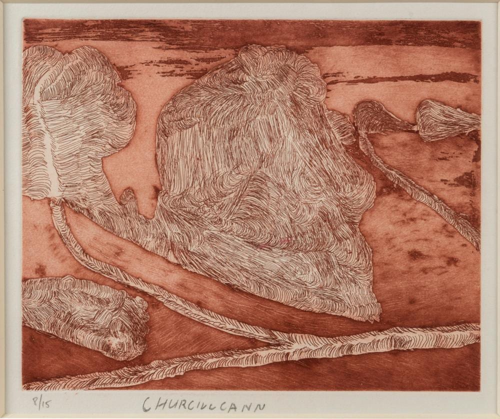 Churchill Cann comparable auction result: churchill cann texas downs country etching 1996 editioned 8 15 and signed in lower margin framed overall 44 5 x 47 5cm with narrangunny art traders certificate verso