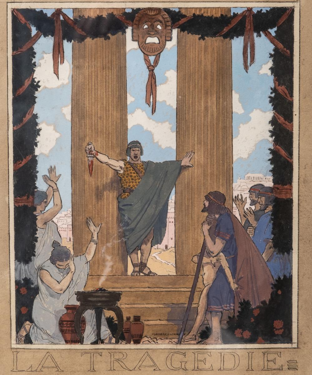 Georges Leroux comparable auction result: georges leroux signed la tragedie watercolor on paper painting