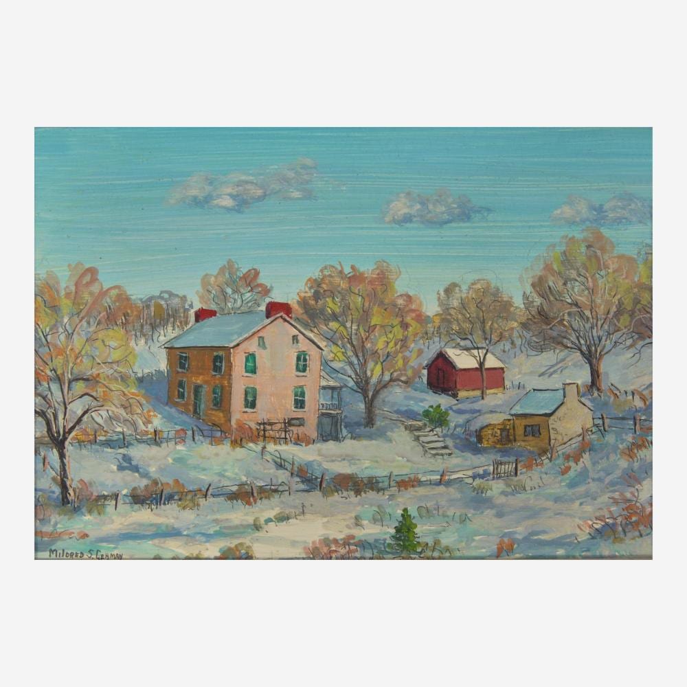 mildred s gehman american 1908 2006 winter village together with winter farm · Freeman's | Hindman · 2023-06-06 Mildred S. Gehman comparable auction result: mildred s gehman american 1908 2006 winter village together with winter farm