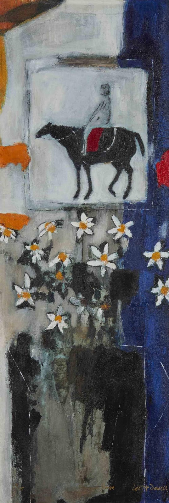 Leo McDowell comparable auction result: leo mcdowell british b 1936 etruscan horse 1985 oil on canvas laid down on board dated t