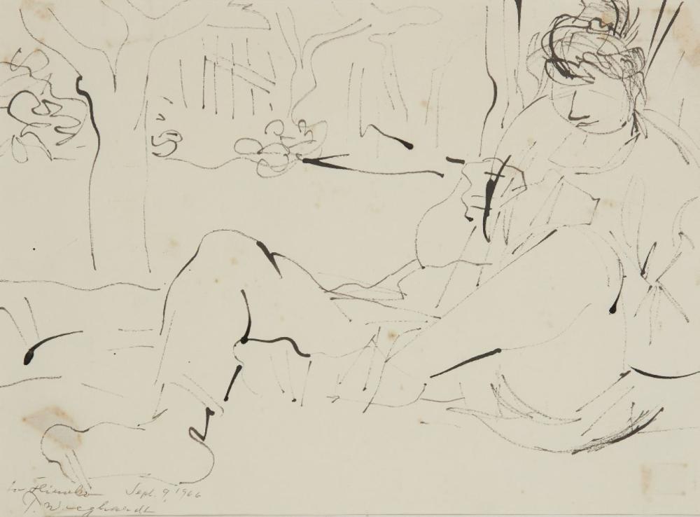 Paul Wieghardt comparable auction result: paul wieghardt german american 1897 1969 figure by a tree 1966 ink on paper signed dated