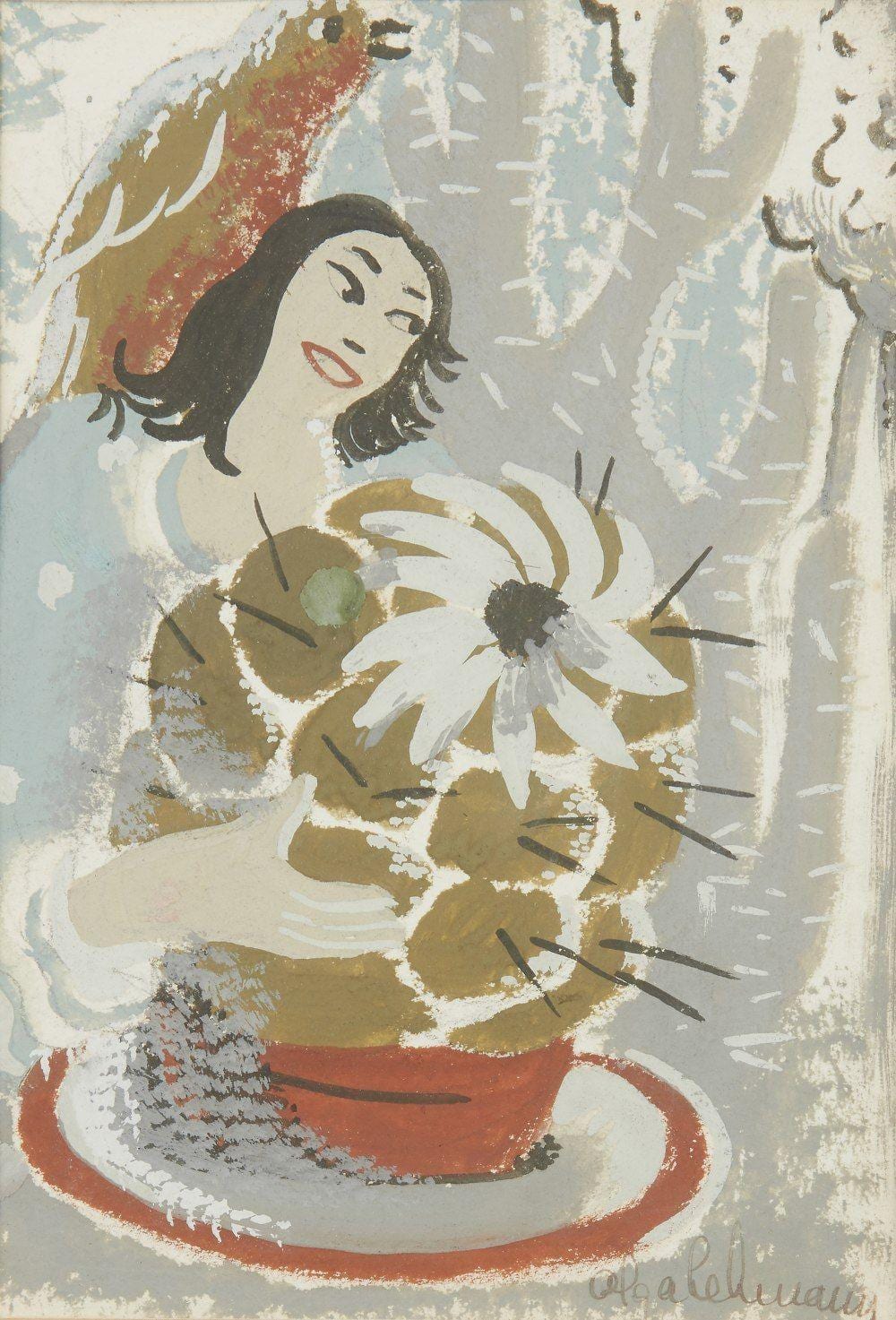 Olga Lehmann comparable auction result: olga lehmann chilean british 1912 2001 woman with cactus gouache on paper signed lower rig