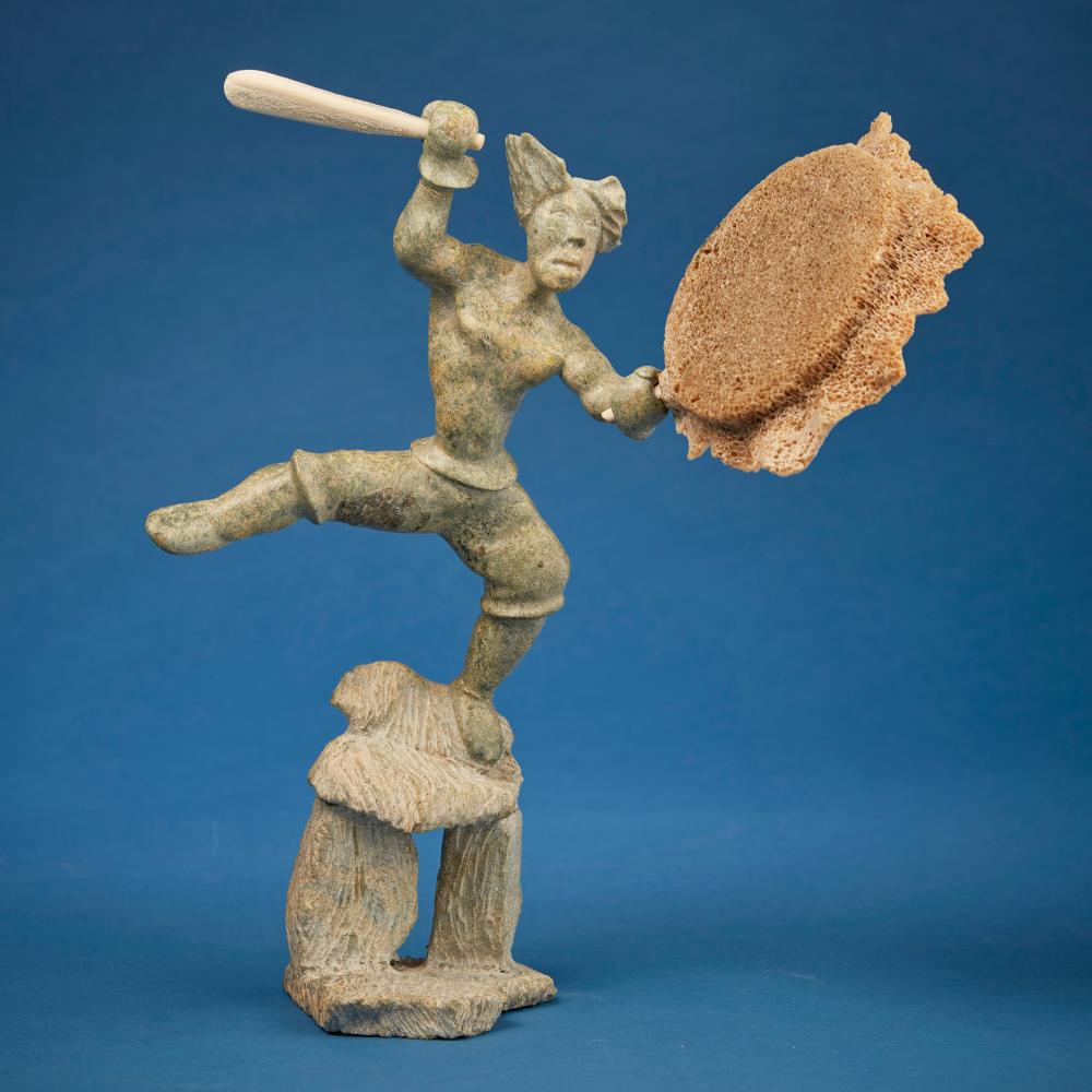 Davie Atchealak comparable auction result: davie atchealak 1947 2006 inuit frobisher bay iqaluit carved figure with drum and drumstick