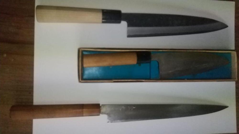 A Set of Japanese Chefs knifes x 3. Excellent High quality Japanese hand made chefs knifes. sold by Cadmore Auctions, lot 683 — auction record photograph