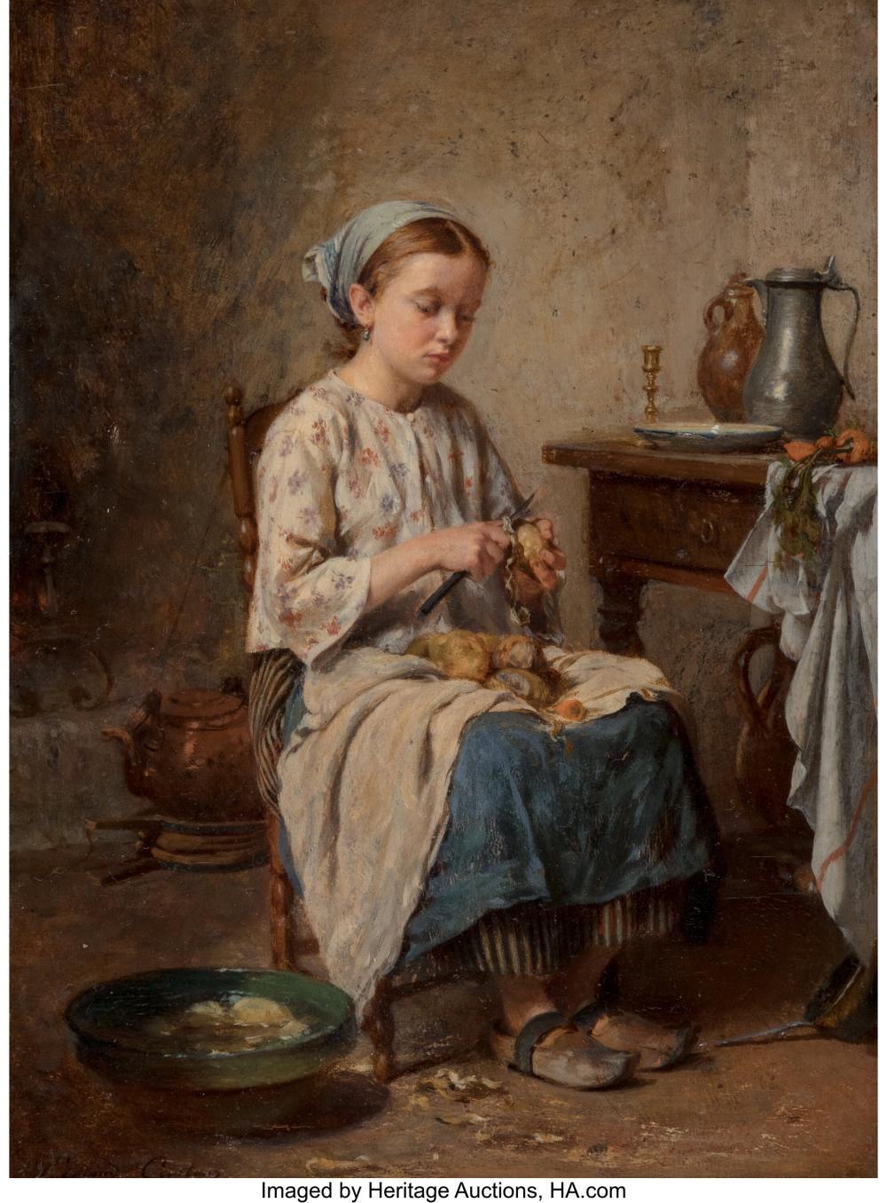 Pierre Jean Edmond Castan comparable auction result: pierre jean edmond castan french 1817 1892 young girl peeling potatoes oil on