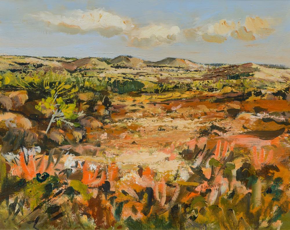 Ben Coutouvidis comparable auction result: benjamin coutouvidis sa born 1970 oil landscape with mountains in a distance signed dated 96 38 x 48