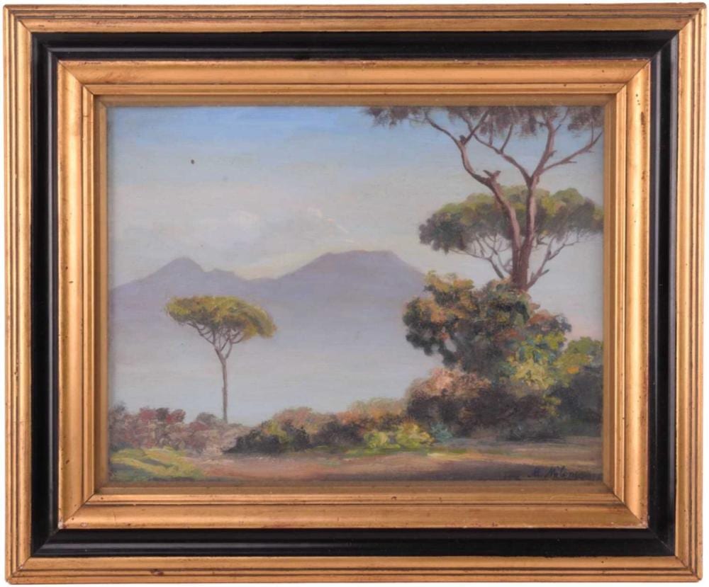 antonio milone 1834 1919 italian landscape with trees possibly the bay of naples signed oil on panel 27 x 35 cm framed and glazed frame 39 5 x 48 cm · Dawsons Auctioneers · 2023-05-25 Antonio Milone comparable auction result: antonio milone 1834 1919 italian landscape with trees possibly the bay of naples signed oil on panel 27 x 35 cm framed and glazed frame 39 5 x 48 cm