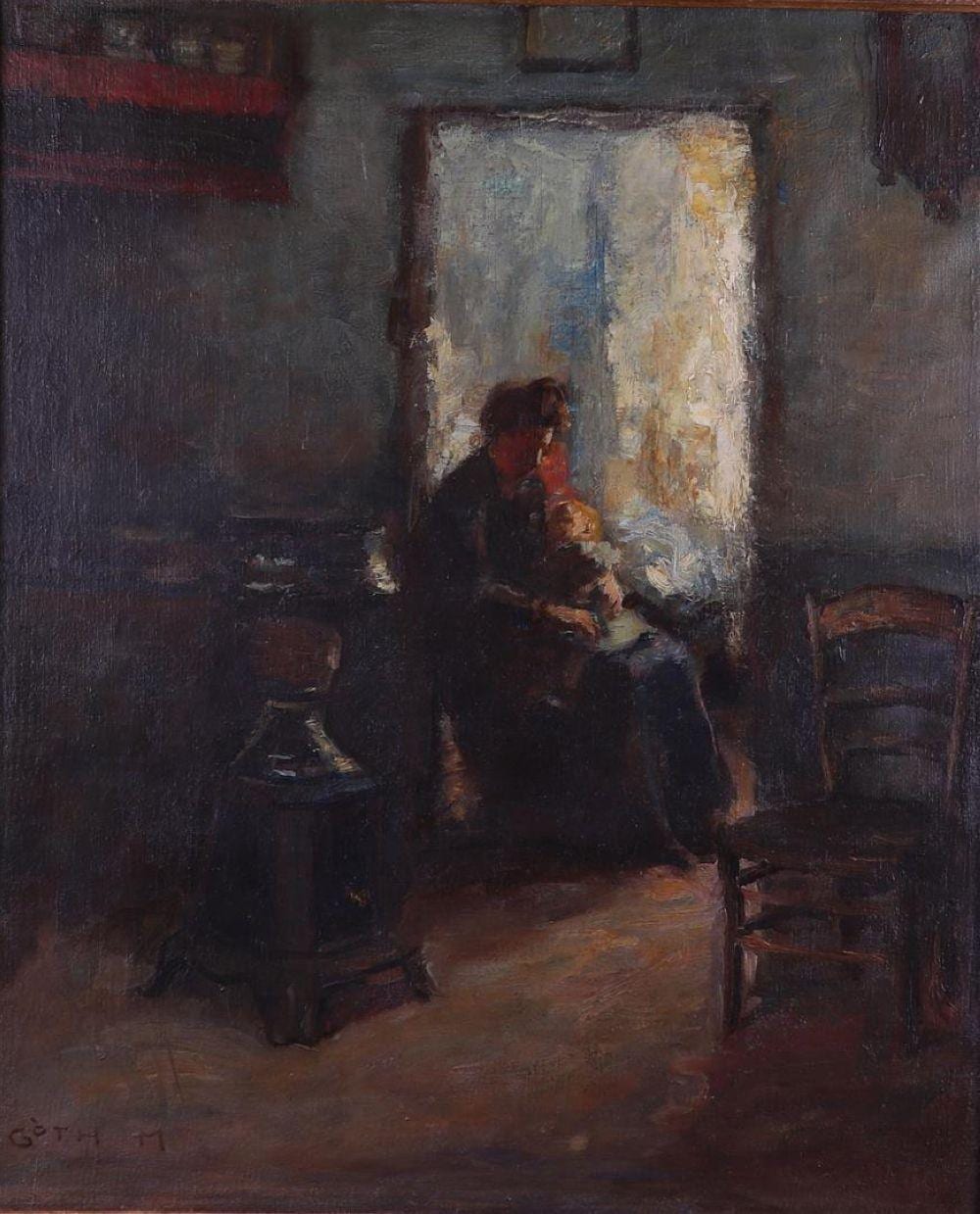 Móricz Góth comparable auction result: maurice goth szatmar hungary 1873 1944 amsterdam mother and child in interior