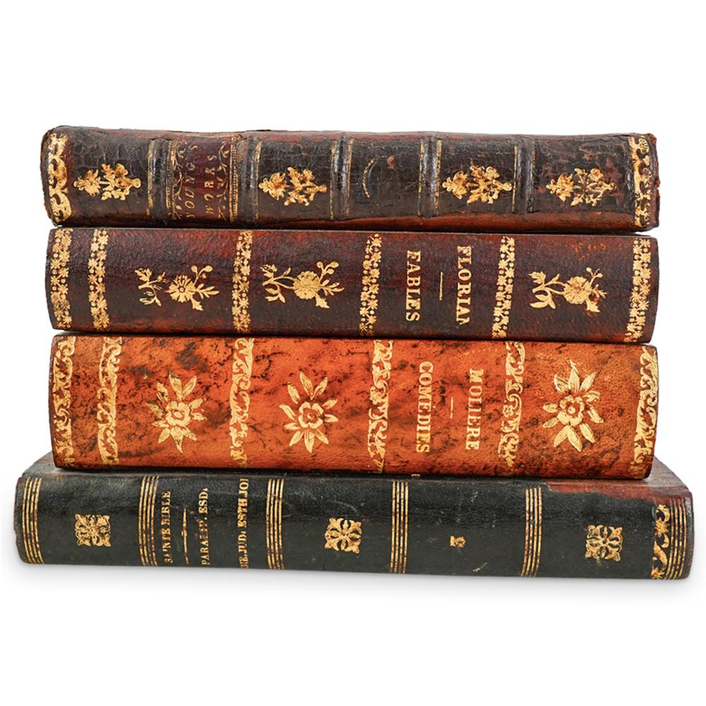 French 1950s Leather Books Hidden Tantalus Decanter Set sold by Akiba Galleries, lot 390 — auction record photograph