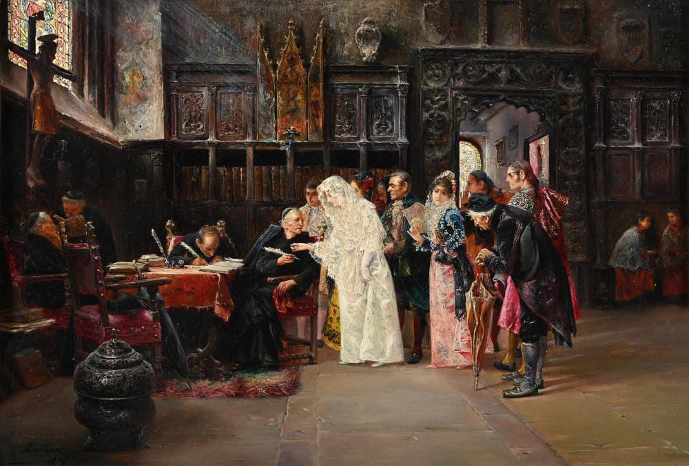 José Gallegos y Arnosa comparable auction result: jos gallegos y arnosa spanish 1859 1917 a spanish wedding