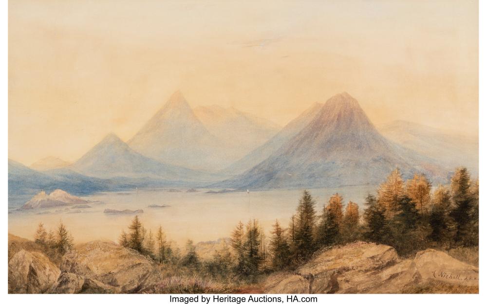 Andrew Nicholl comparable auction result: andrew nicholl irish 1804 1866 overlooking the lake watercolor on paper laid