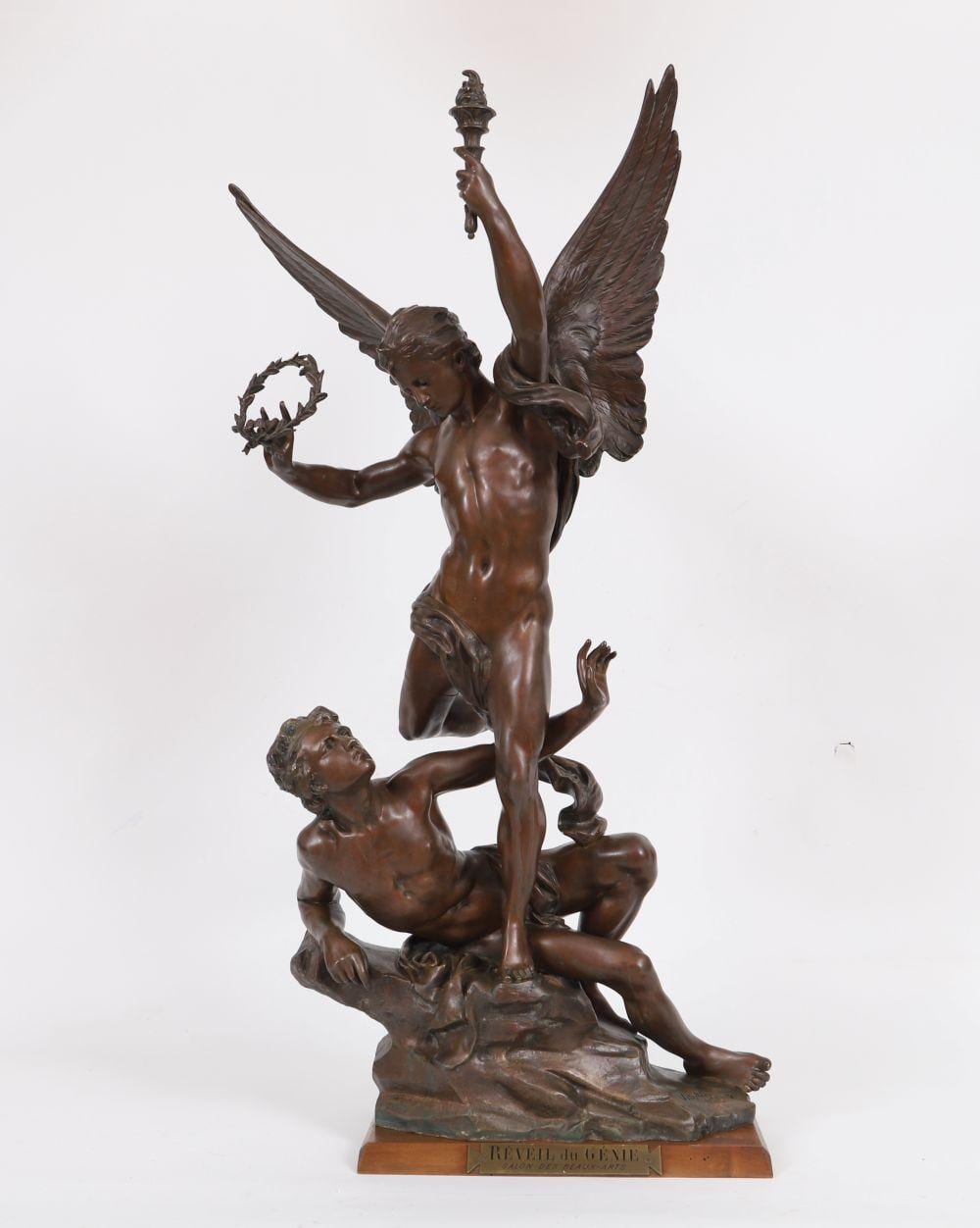 Charles Vital-Cornu comparable auction result: charles vital cornu 1851 1927 r veil du g nie bronze patine brune sign sur la terrasse ca