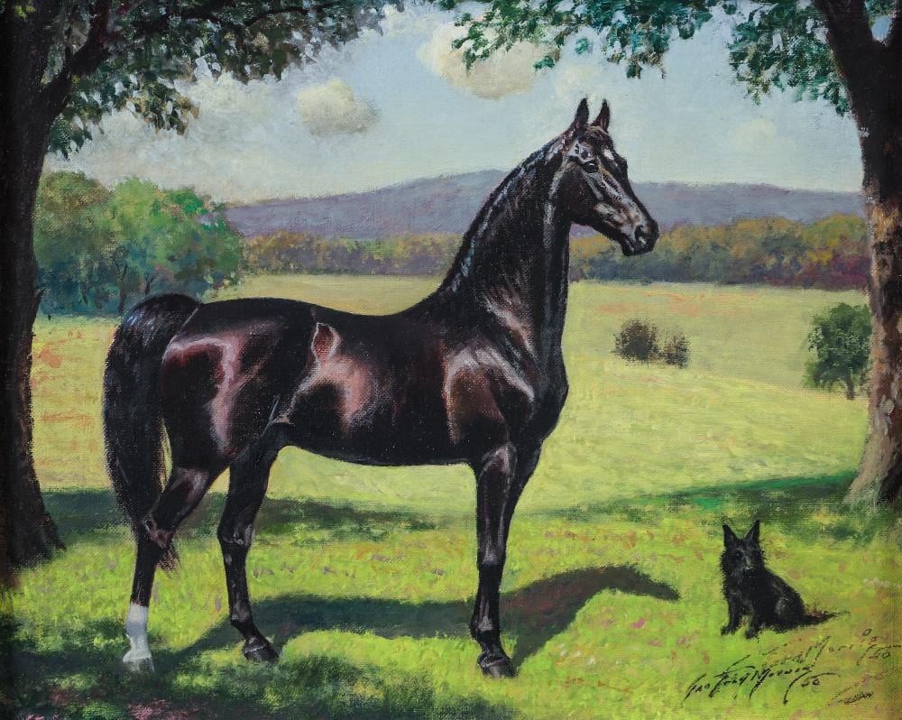 George Ford Morris comparable auction result: george ford morris 1950 oil black horse and scottie dog
