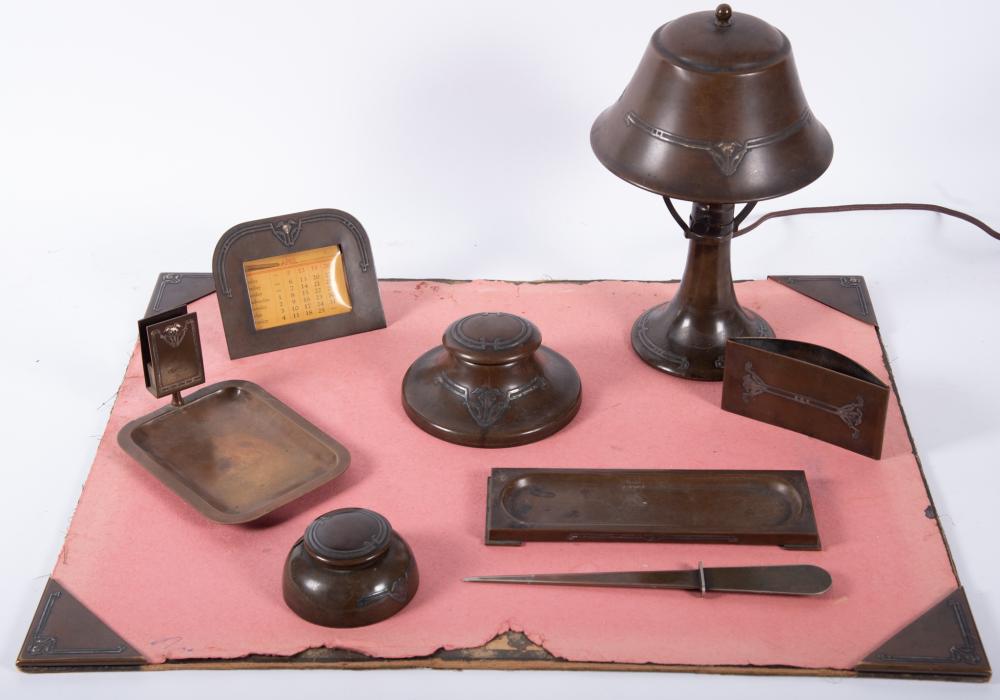 Antique Art Nouveau Copper Desk Set sold by Link Auction Galleries, lot 73 — auction record photograph