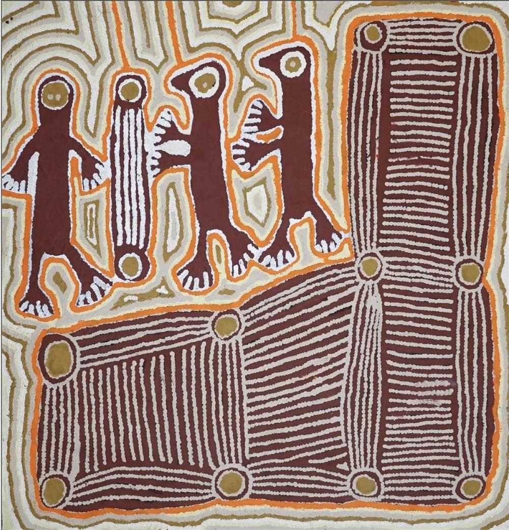 Linda Syddick Napaltjarri comparable auction result: linda syddick napaltjarri emu spirit men ancestral owl spirit c 2008